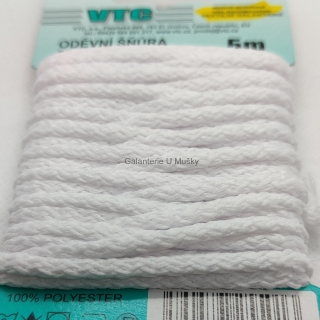 Šňůra oděvní PES 4 mm - karta 5 m - 01-0003 - bílá