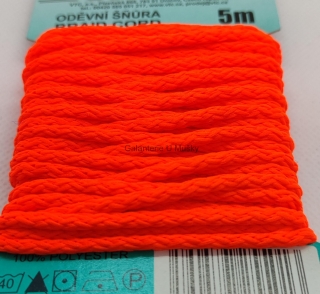 Šňůra oděvní PES 4 mm - karta 5 m - 07-2127 - reflexní oranžová