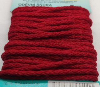 Šňůra oděvní PES 4 mm - karta 5 m - 11-3177 - kardinal.červená