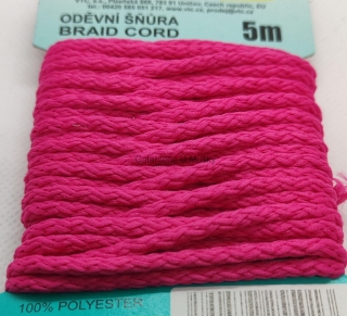 Šňůra oděvní PES 4 mm - karta 5 m - 16-3416 - cyklámen
