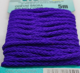 Šňůra oděvní PES 4 mm - karta 5 m - 22-4318 - modrofialová