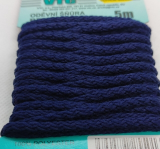 Šňůra oděvní PES 4 mm - karta 5 m - 25-4830 - námořnická modř