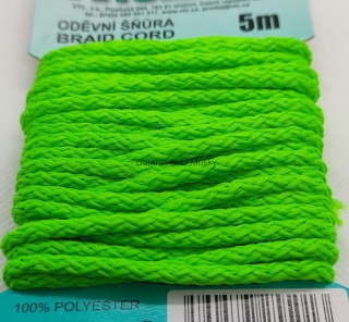 Šňůra oděvní PES 4 mm - karta 5 m - 35-5474 - reflexní zelená