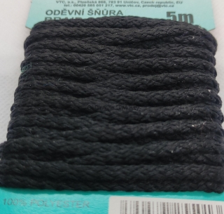 Šňůra oděvní PES 4 mm - karta 5 m - 54-9001 - černá