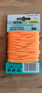 Šňůra oděvní PES 4 mm - karta 5 m - 05-1378 - pylová žlutá