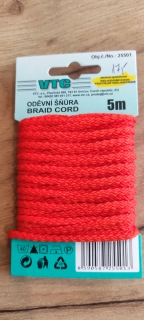 Šňůra oděvní PES 4 mm - karta 5 m - 08-2167 - cihlová červená