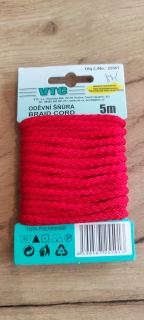 Šňůra oděvní PES 4 mm - karta 5 m - 09-3119 - červená