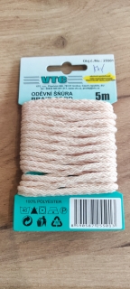 Šňůra oděvní PES 4 mm - karta 5 m - 41-7302 - krémová